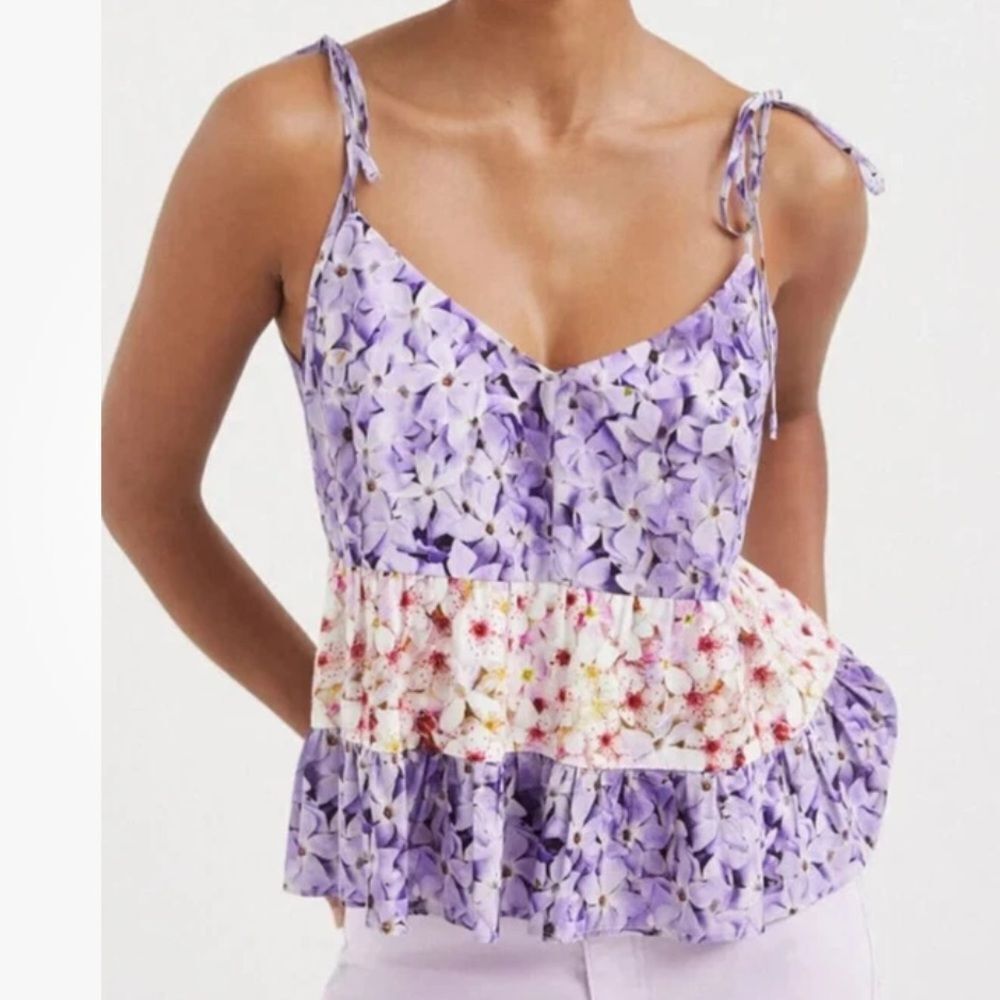 Desigual Purple and White Floral Camisole size small new with tags